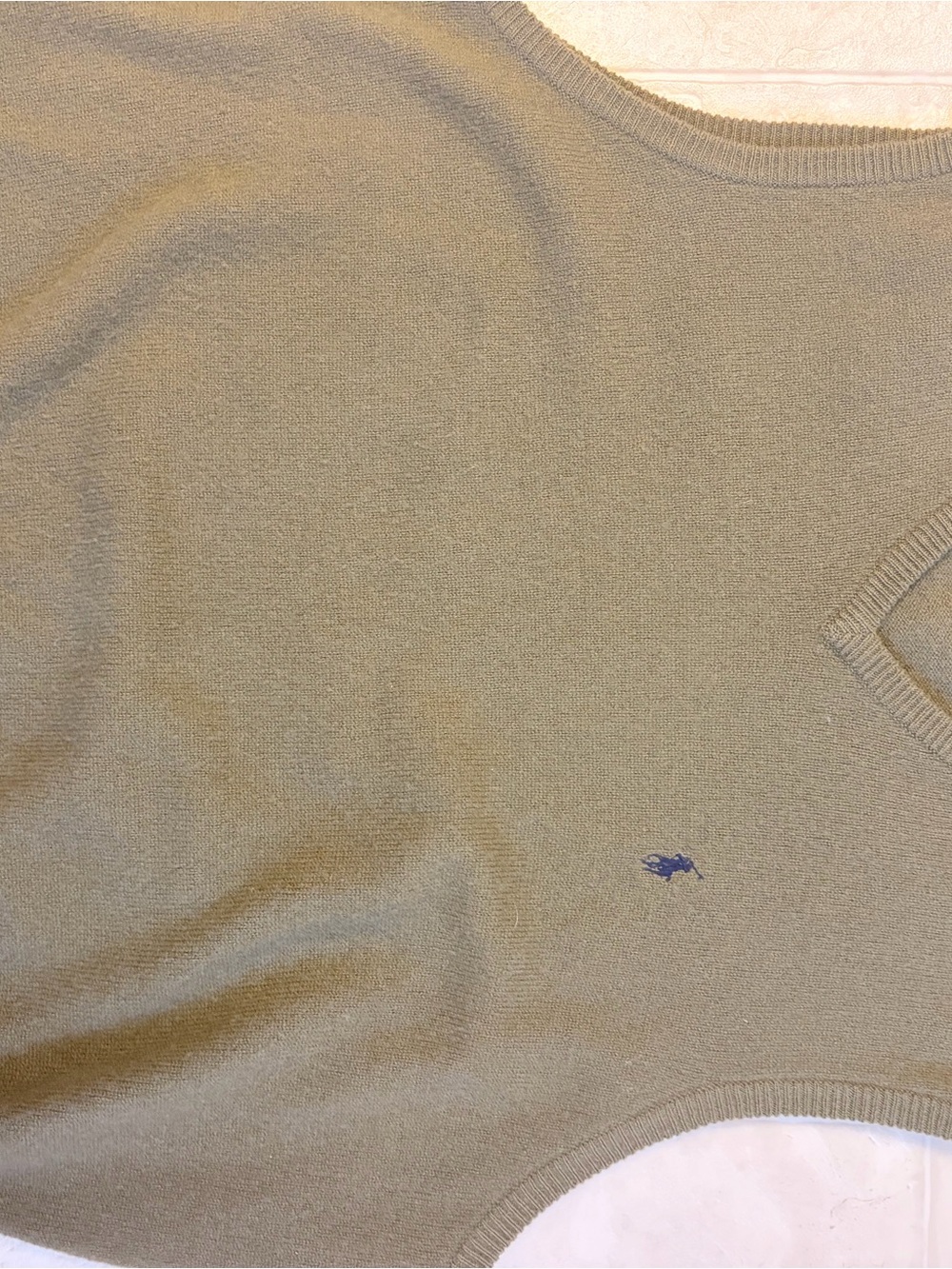 Ralph Lauren Olive Green V-Neck Sweater with Navy Logo